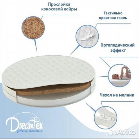 Матрас в круглую кроватку 63*73