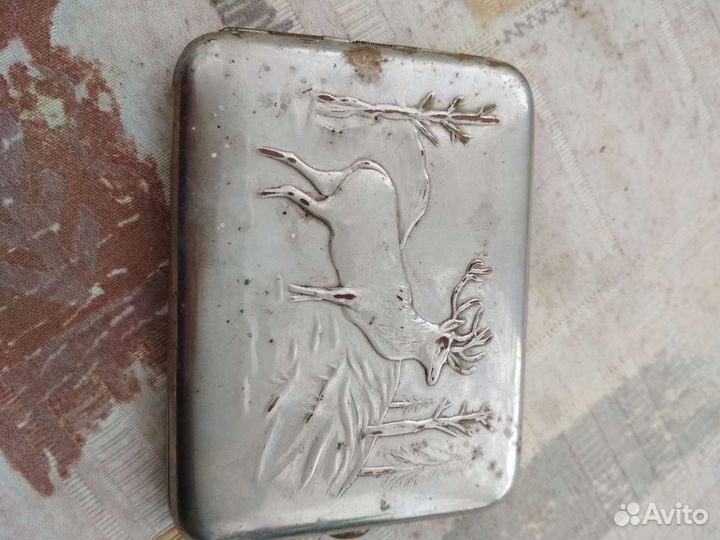 Портсигар СССР олень в лесу,мосштамп,латунь, 40год