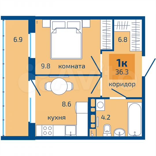 1-к. квартира, 36,3 м², 5/10 эт.