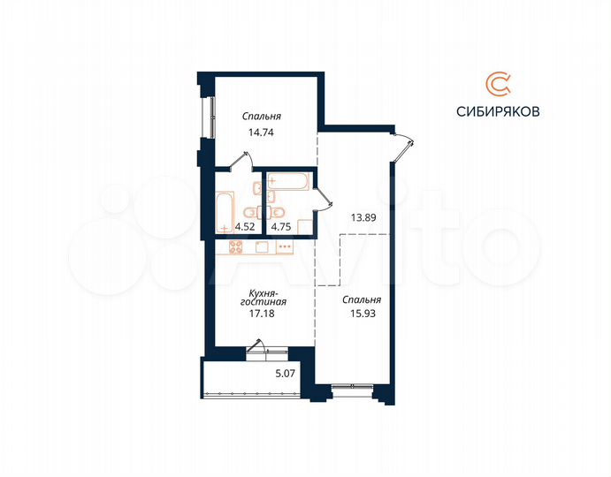 2-к. квартира, 76,1 м², 2/18 эт.