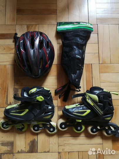 Ролики подростковые р. 36-41, шлем, защита