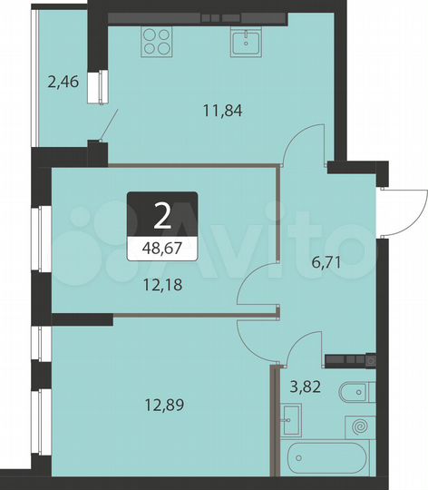 2-к. квартира, 48,7 м², 3/16 эт.