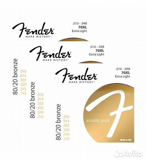 Струны для акустической гитары fender 70XL 80/20 B