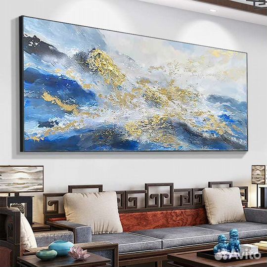 Большая текстурная картина маслом Золотые горы