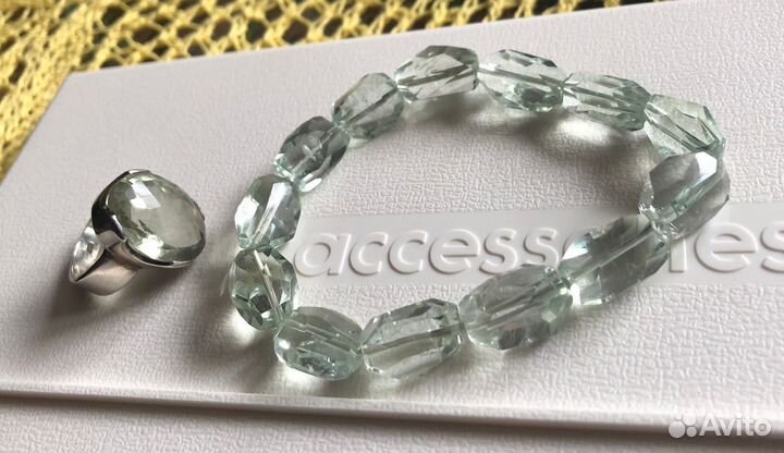 Комплект браслет и кольцо Натуральный Празиолит