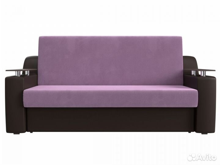 Диван прямой аккордеон Сенатор 140, микровельвет, сиреневый, коричневый