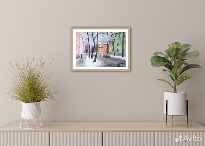 Картина акварель город Колпино