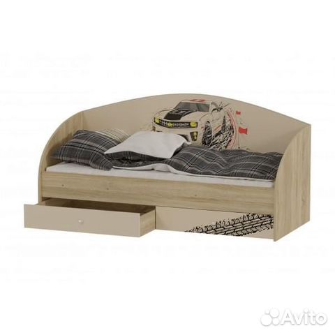 Кровать Форсаж с ящиками на щитах Дуб Сонома