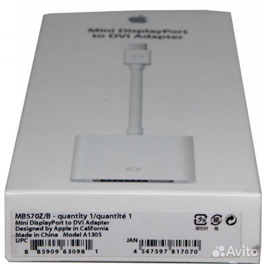 Адаптер Apple Mini DisplayPort-DVI MB570Z/B