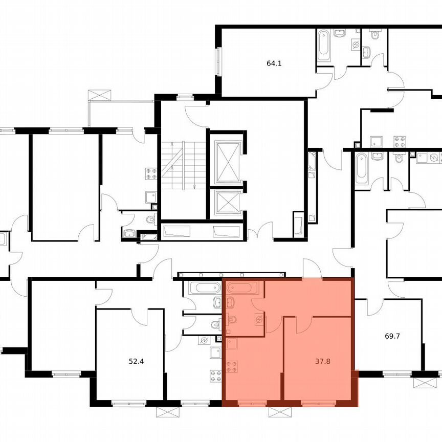 1-к. квартира, 37,8 м², 2/25 эт.