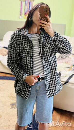 Утепленная рубашка в гусиную лапку