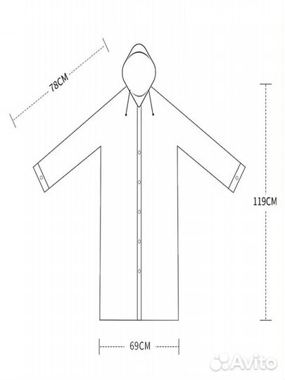 Плотный дождевик плащ с капюшоном многоразовый эва