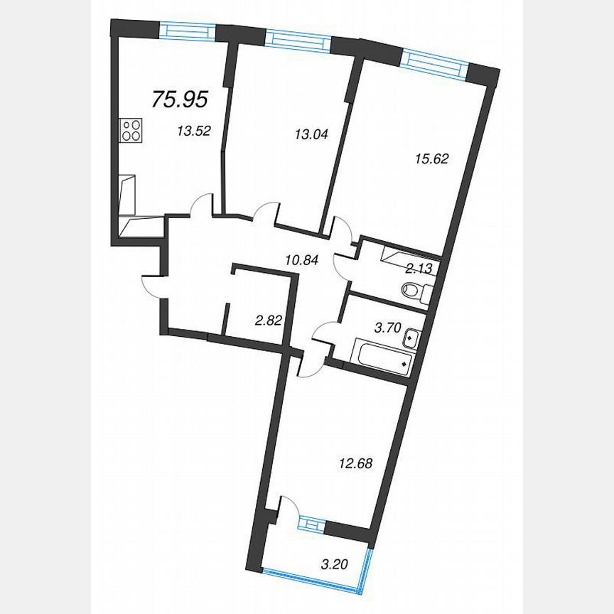 3-к. квартира, 77,6 м², 12/22 эт.