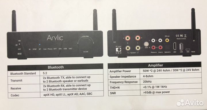 Arylic B50 стерео усилитель с Bluetooth,hdmi