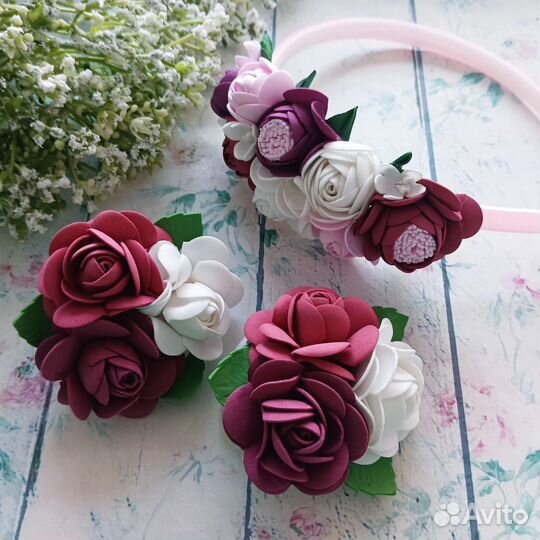 Ободок и банты из фоамирана на 8 марта бордо