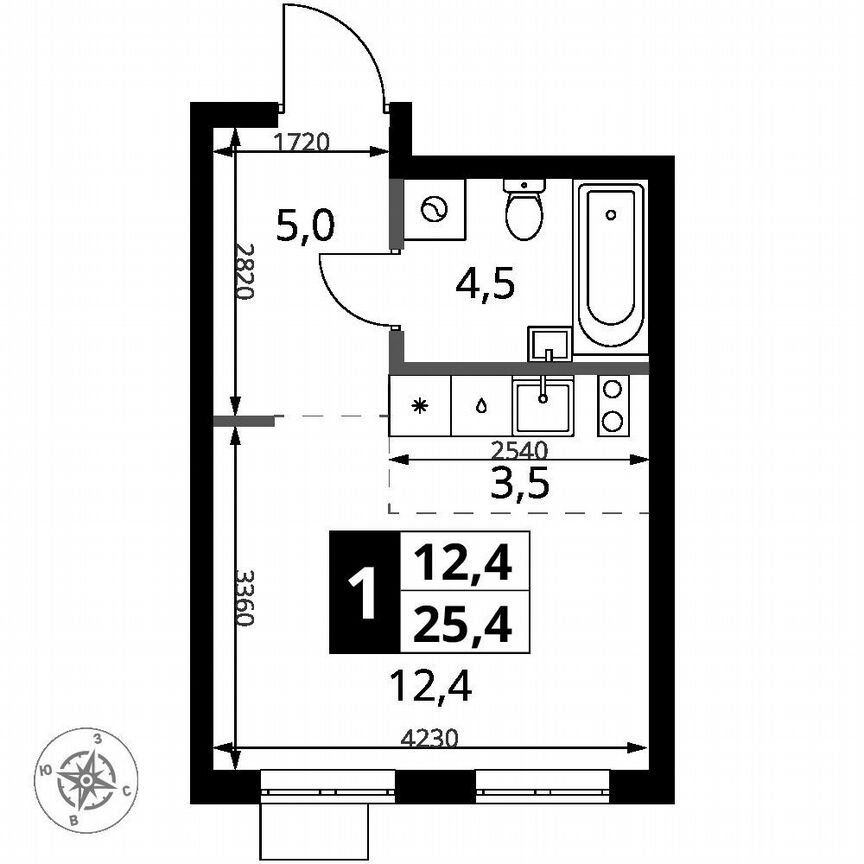 Квартира-студия, 25,4 м², 9/18 эт.