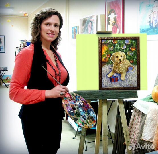 Картина 'Желанная игрушка (щенок)', масло, холст