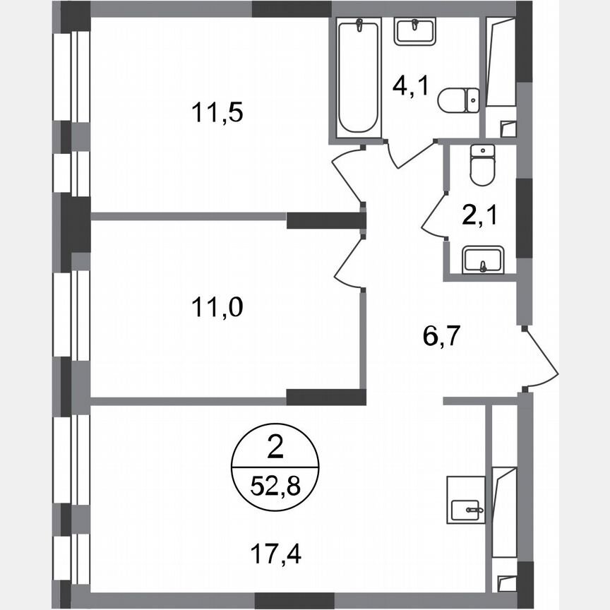 2-к. квартира, 52,8 м², 16/20 эт.
