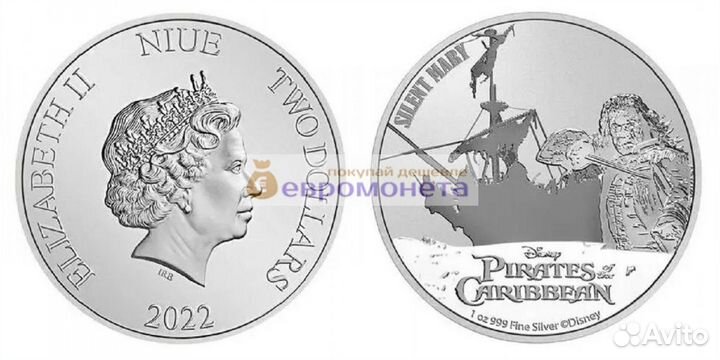 Ниуэ 2 доллара 2022 год Дисней - Пираты Карибского