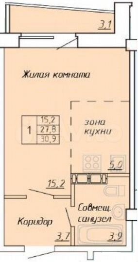 1-к. квартира, 30,9 м², 9/9 эт.