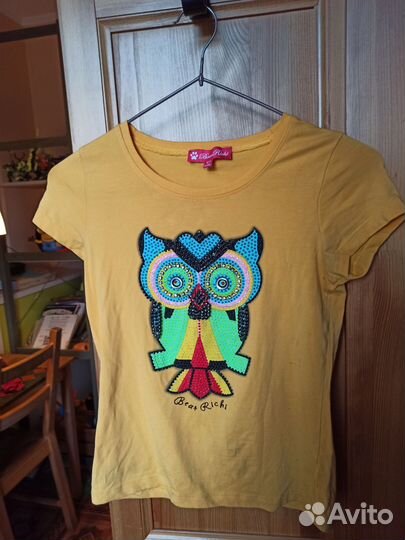 Детская футболка с блестящей совой желтая