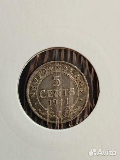 5 центов 1941 Ньюфаундленд Канада Монета Серебро