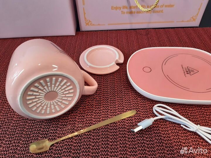 Кружка с подогревом с крышкой и ложкой