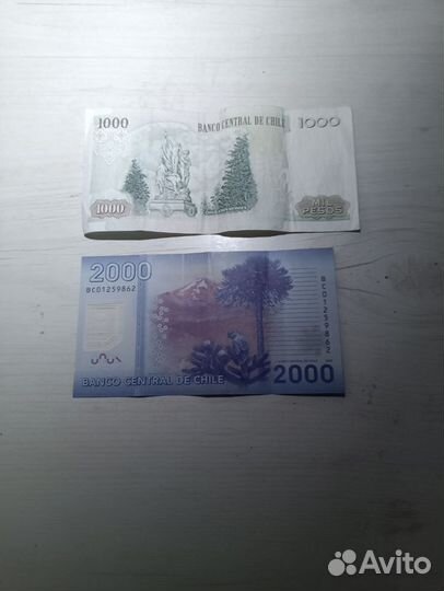 Купюры Чили 1000 и 2000 песо