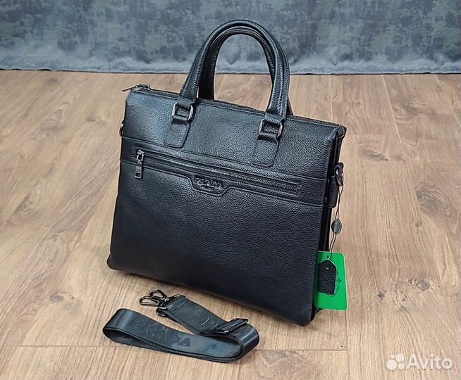 Мужская кожаная сумка Prada business черная новая