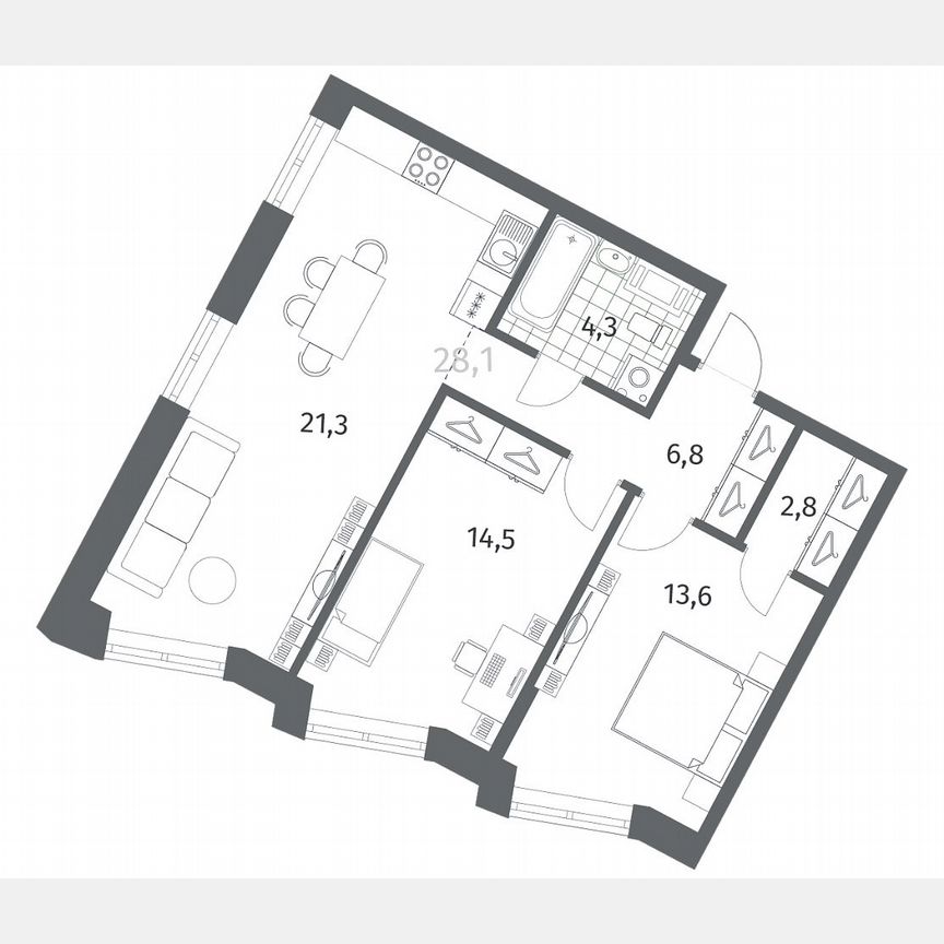 2-к. квартира, 63,3 м², 3/12 эт.