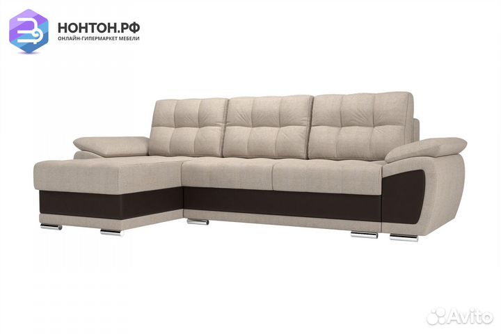 Диван угловой еврокнижка Нэстор рогожка бежевая