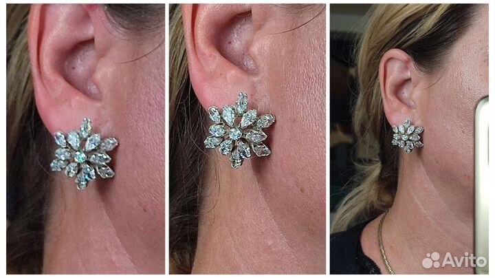 Винтаж серьги с хрусталем 28*28 мм, 13,41гр 925