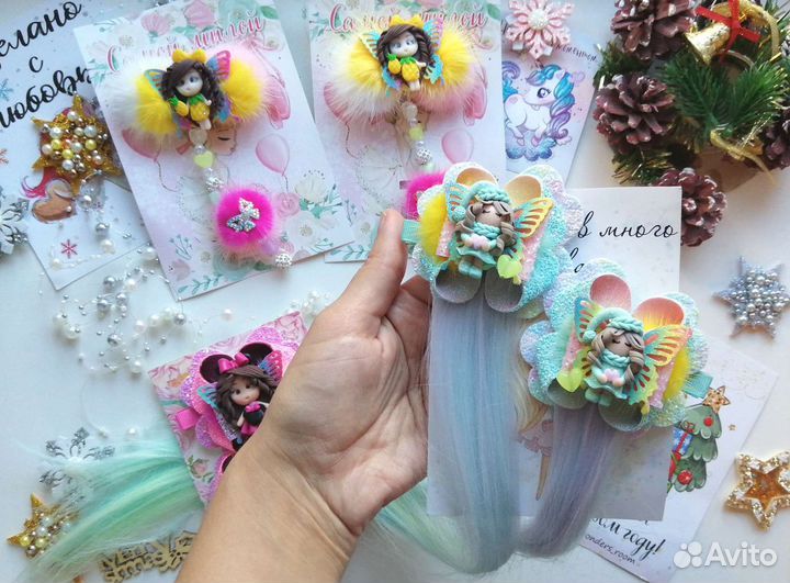 Ручная работа бантики с мехом норки, куколки