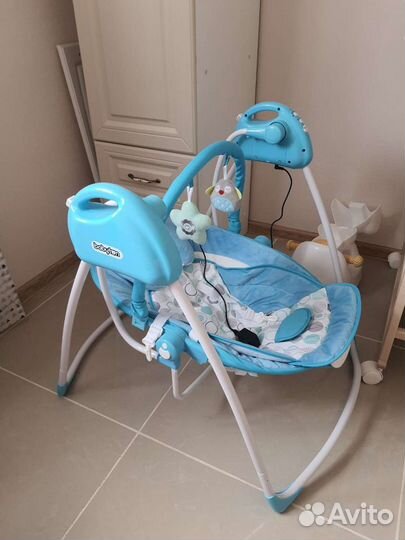 Качели babyton funny time 2в1 электронные blue sw1
