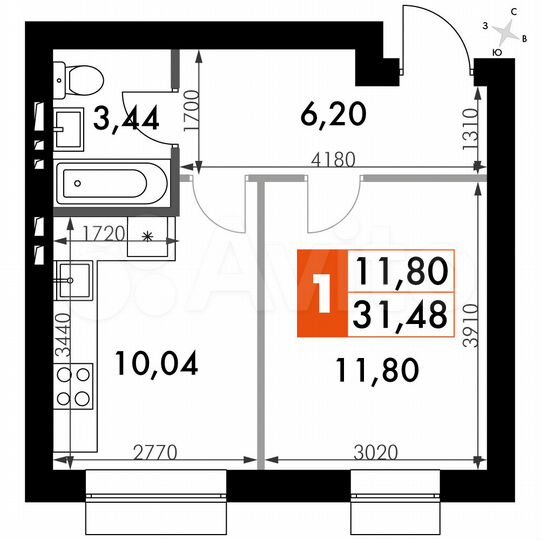 1-к. квартира, 31,5 м², 4/4 эт.