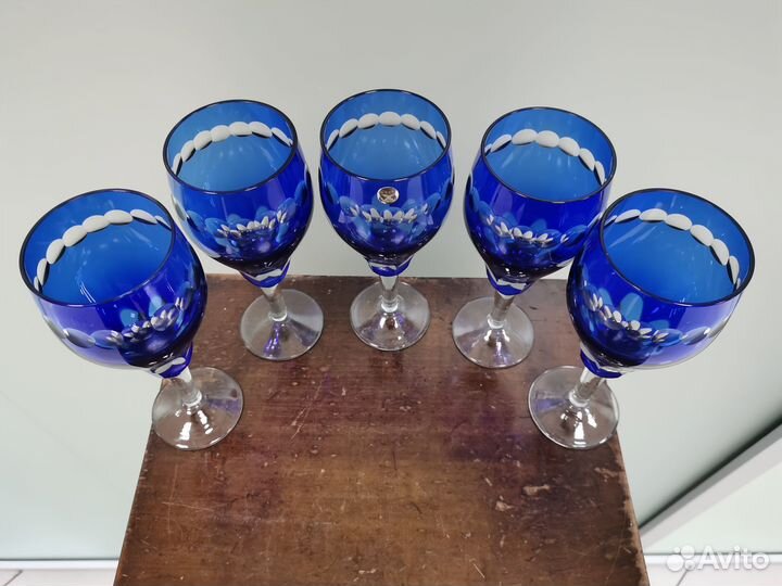 Бокалы для вина СССР стекло хрусталь 5 штук