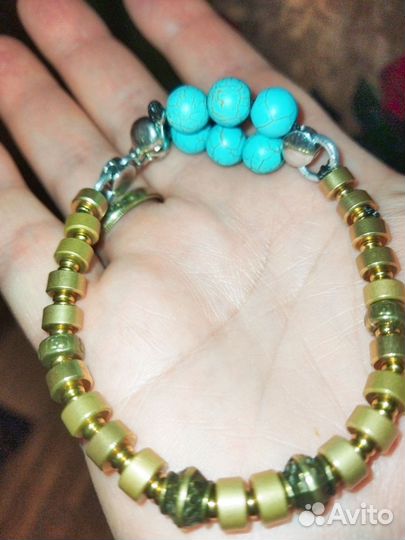Браслет бирюзовый колос. Золотой. 22см