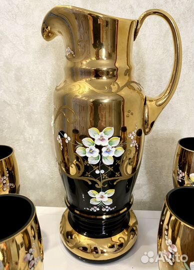 Богемия Чёрный набор и Чёрная ваза. Чехословакия