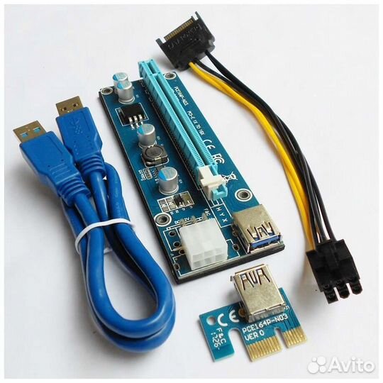 Райзер USB3.0 PCI-E 1X на 16X, 6pin