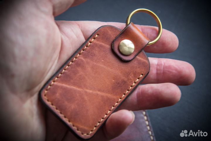 Чехол для ключа домофона, брелок, кожа, латунь