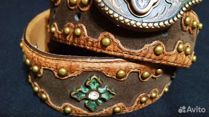 Ремень кожаный Affliction с медной пряжкой