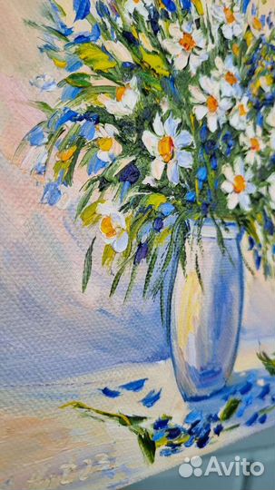 Букет цветов картина маслом цветы ромашки