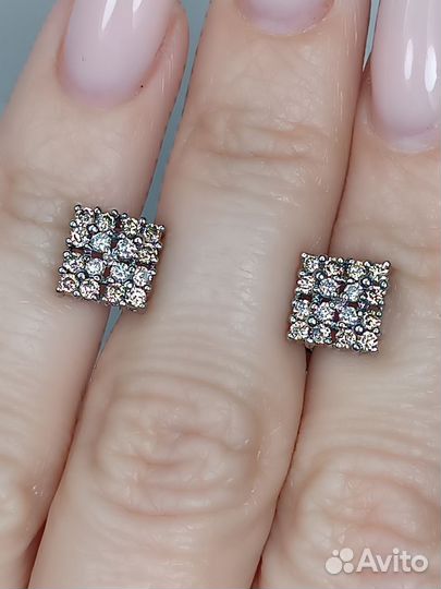 Серьги пусеты золото 585* бр-ты - 0,42 ct