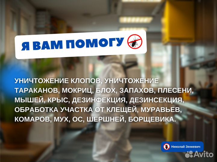 Дезинсекция Уничтожение насекомых, тараканов, клоп