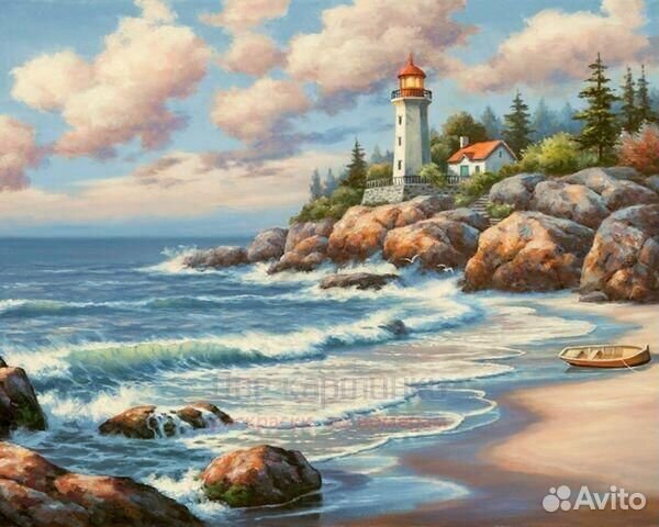 Картина по номерам 40x50 Морской пейзаж и маяк. Се