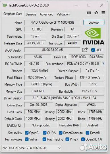 Asus rog strix gtx 1060 6gb OC