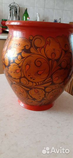 Горшок деревянный Хохлома
