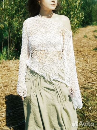 Белая рванная сетка ручной работы