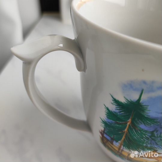 Большая кружка с лесным пейзажем фарфор Коростень