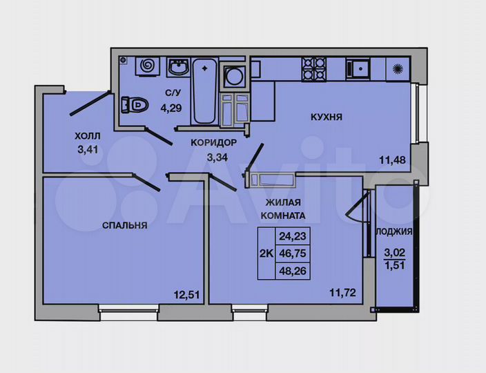 2-к. квартира, 48,3 м², 2/10 эт.